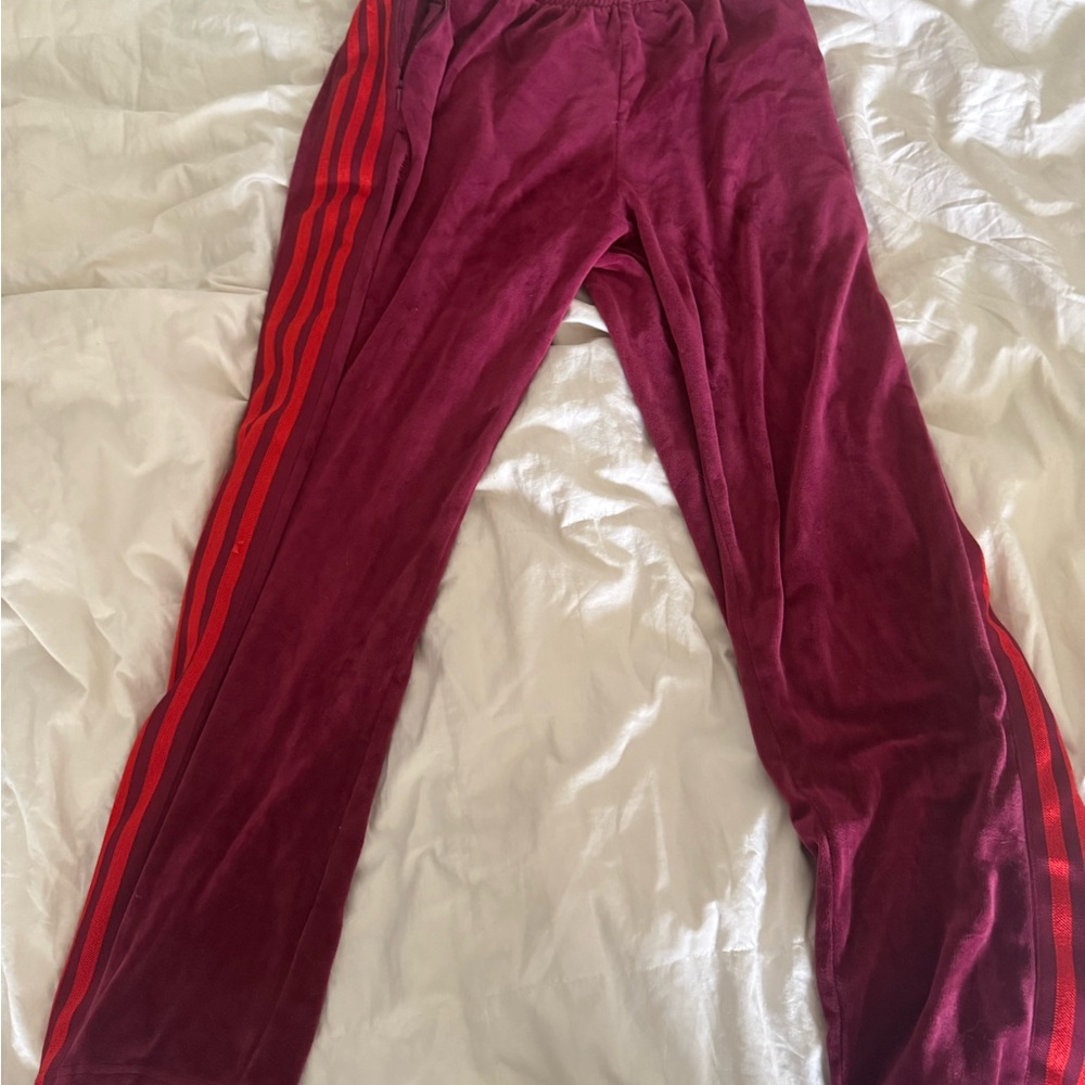 Adidas Ivy Park Velour Track Pants with Red Stripes
